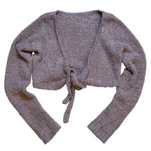 SKIMS Brown Fuzzy Long‎ Sleeve Tie Front Cardigan Sweater S/M